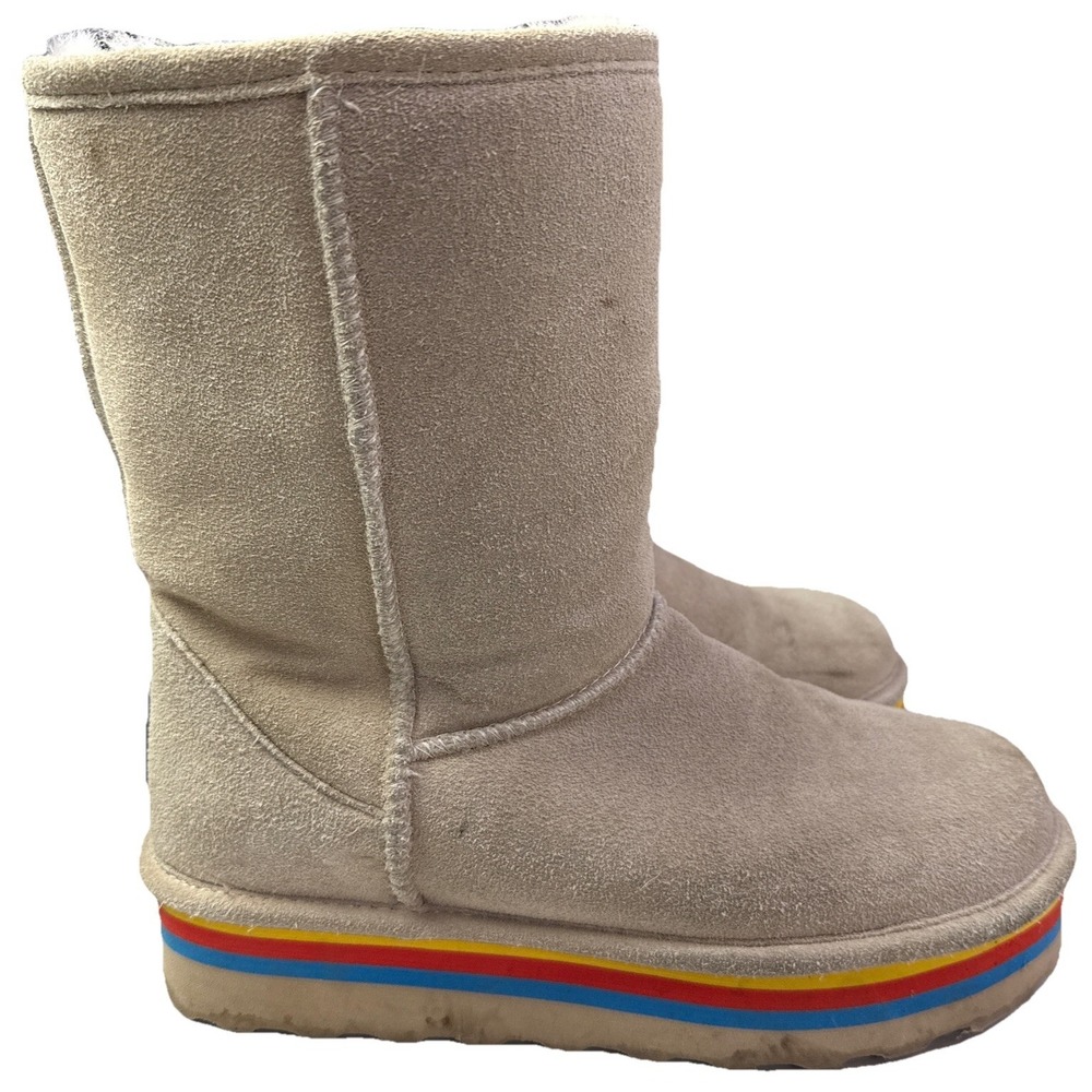 Bearpaw  Suede Sheepskin Retro Boots Tan‎ Rainbow Platform Women's 10 3h